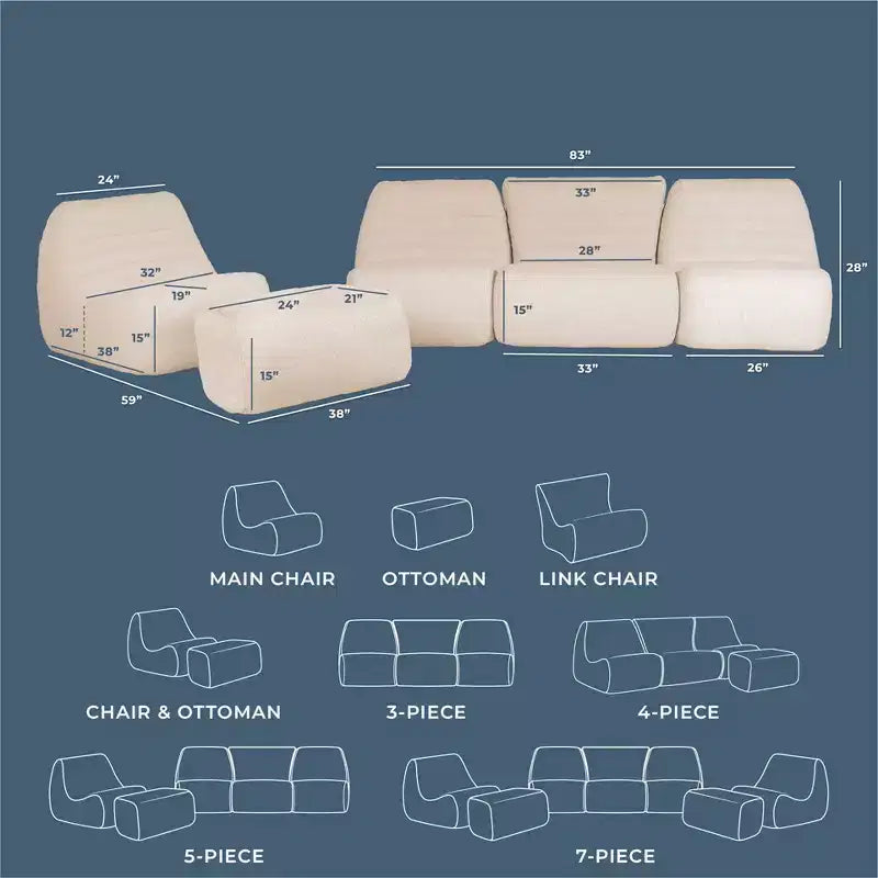 Set di mobili da esterno Big Joe Solvana, divano in tessuto performante resistente alle intemperie, sezionale 5 pezzi, color crema chiaro