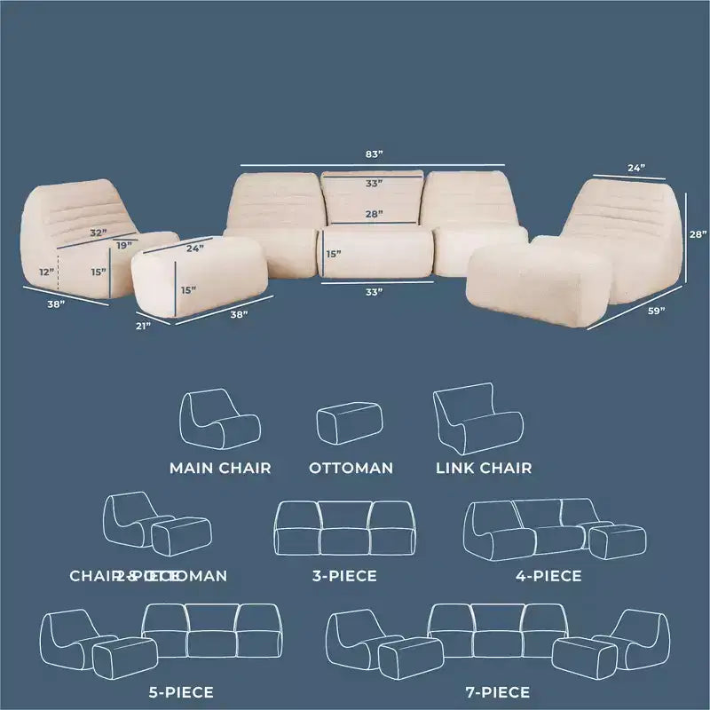 Set di mobili da giardino da esterno Big Joe Solvana, divano in tessuto performante resistente alle intemperie, sezione a 7 pezzi, crema solare