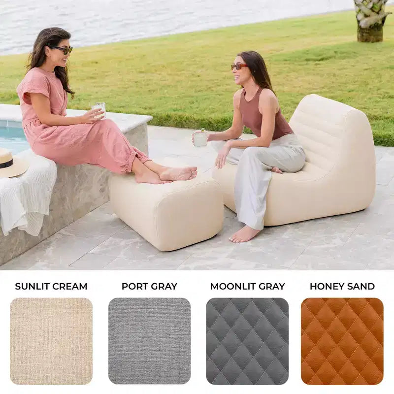 Set di mobili da giardino da esterno Big Joe Solvana, divano in tessuto performante resistente alle intemperie, sezione a 7 pezzi, crema solare
