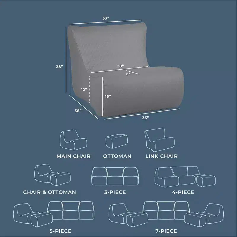 Set Mobili da Esterno Big Joe Solvana, Pelle Cucita in Silicone Cool Touch Resistente alle Intemperie, Sedia Link, Grigio Chiaro di Luna