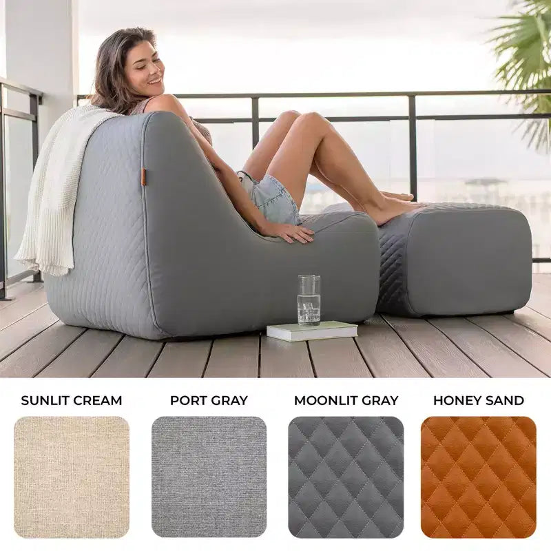 Set Mobili da Esterno Big Joe Solvana, Pelle Cucita in Silicone Cool Touch Resistente alle Intemperie, Sedia Link, Grigio Chiaro di Luna