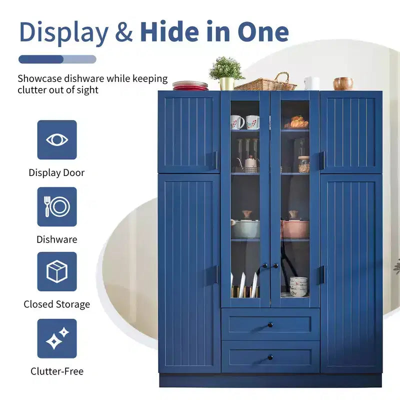 Dispensa da cucina indipendente Whisen alta 71', grande mobile contenitore per sala da pranzo con credenza e buffet a 6 ante, ripiani regolabili