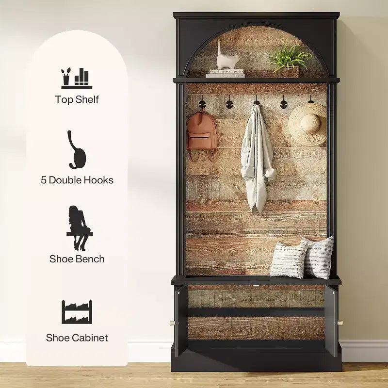 Lantine 70.86 Appendiabiti da ingresso con panca, contenitore 4-in-1 per l’ingresso: appendiabiti, scarpiera e panca per fango e scarpe per il corridoio