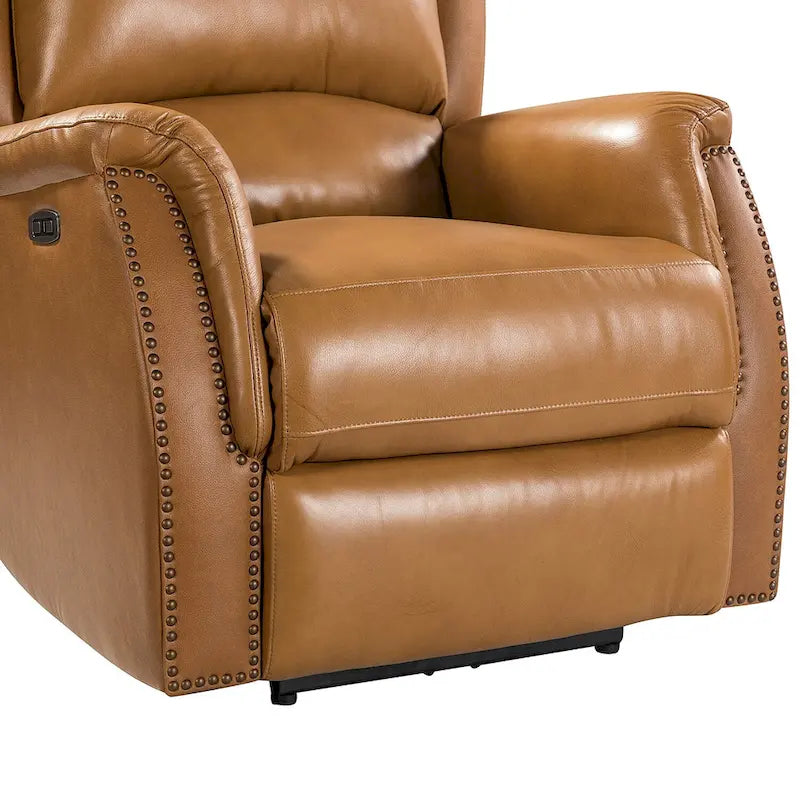 Poltrona relax elettrica in vera pelle con porta USB - Set di 2 con schienale a orecchioni e borchie