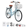 Bicicletta cruiser VEVOR, 7 velocità, cruiser da spiaggia azzurra da 26 pollici con cestino capiente e portapacchi posteriore, sicura e robusta, azzurra