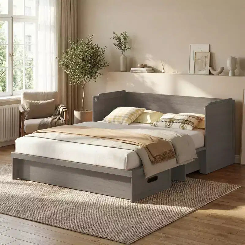 Letto armadio trasformabile Murphy Queen Size Mjkone con materasso, ricarica USB e cassetti contenitori