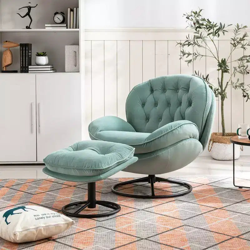 Okak Velvet Accent Chair with Ottoman,Modern Mid-Century Style Armless Living Room Chair,Soft Comfy Sitting Chair for TV Watching,Gaming