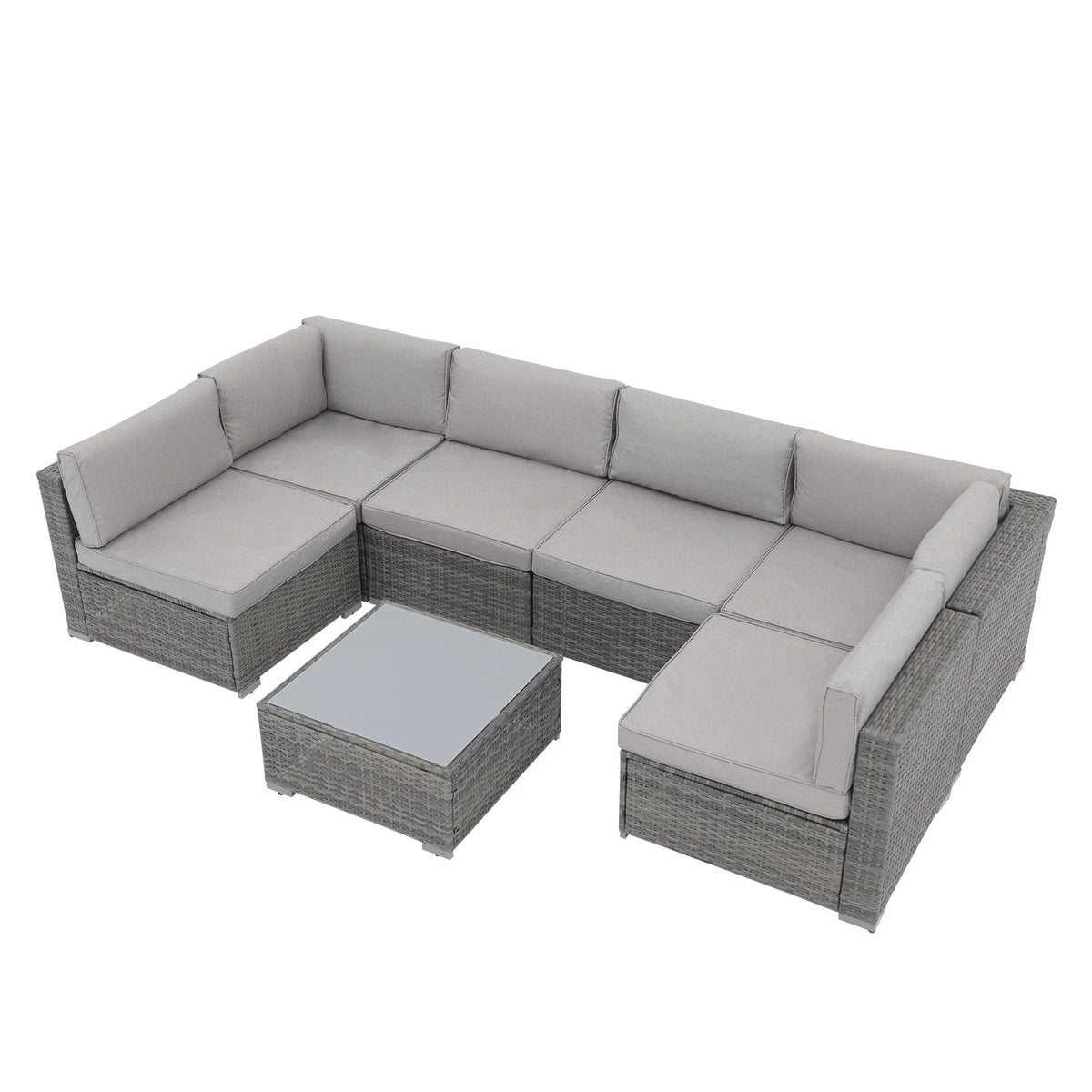 7-teiliges Outdoor-Sitzgruppen-Set aus Korbgeflecht und Stahl mit Polsterung
