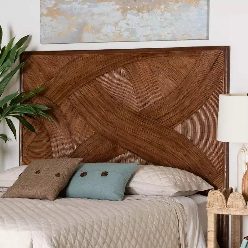 bali & pari Elettra vrijstaand hoofdbord van rotan voor kingsize bed: handgemaakt, geen montage, bohemien ontwerp