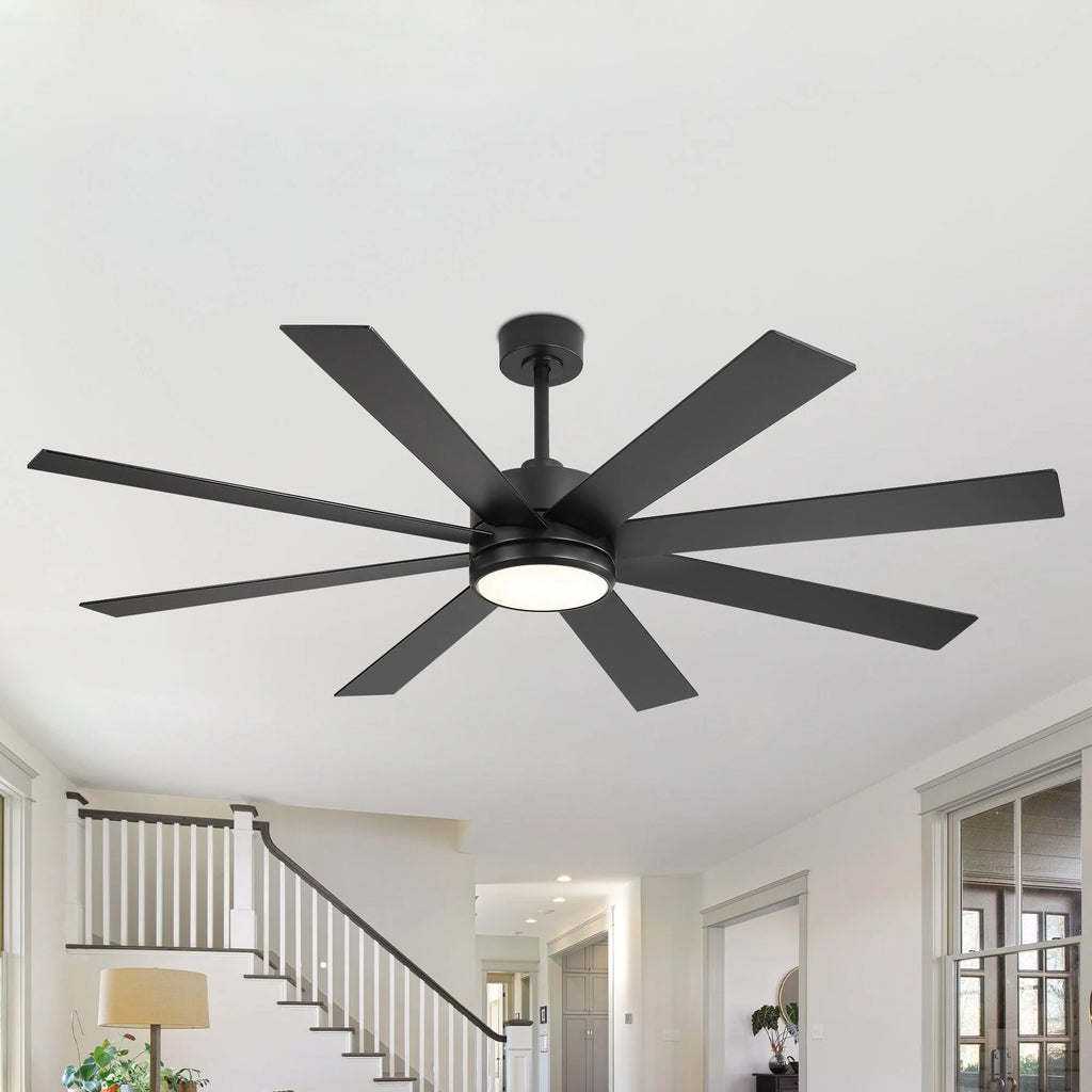 Ventilatore da soffitto nero da 65 pollici con 8 pale, LED, luce e telecomando