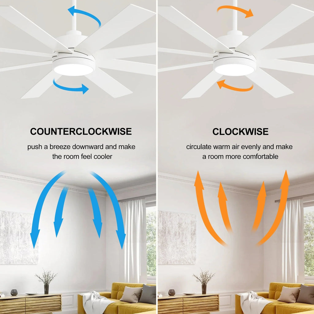 Ventilatore da soffitto nero da 65 pollici con 8 pale, LED, luce e telecomando