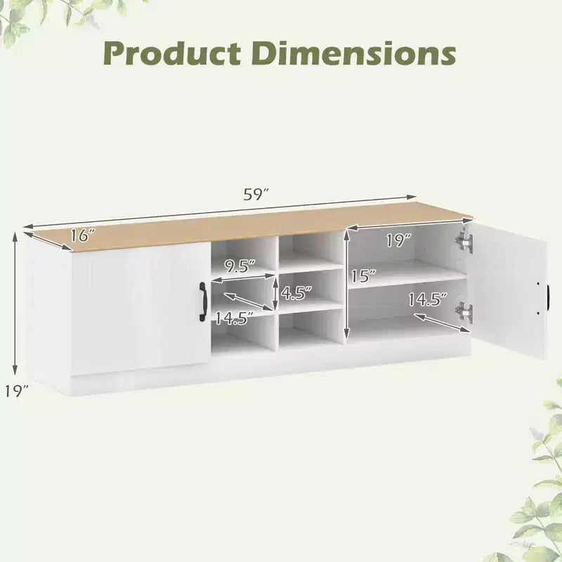 2-Door Shoe Bench wirh Adjustable Shelves Hidden Storage Space Natural + White/Whi5te