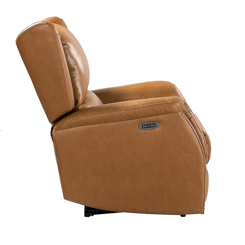 Poltrona relax elettrica in vera pelle con porta USB - Set di 2 con schienale a orecchioni e borchie