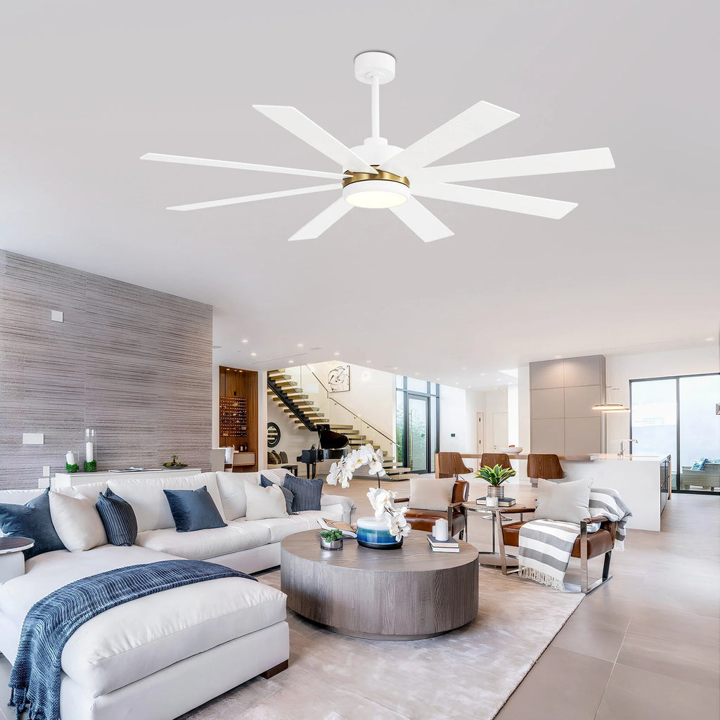 Ventilatore da soffitto nero da 65 pollici con 8 pale, LED, luce e telecomando