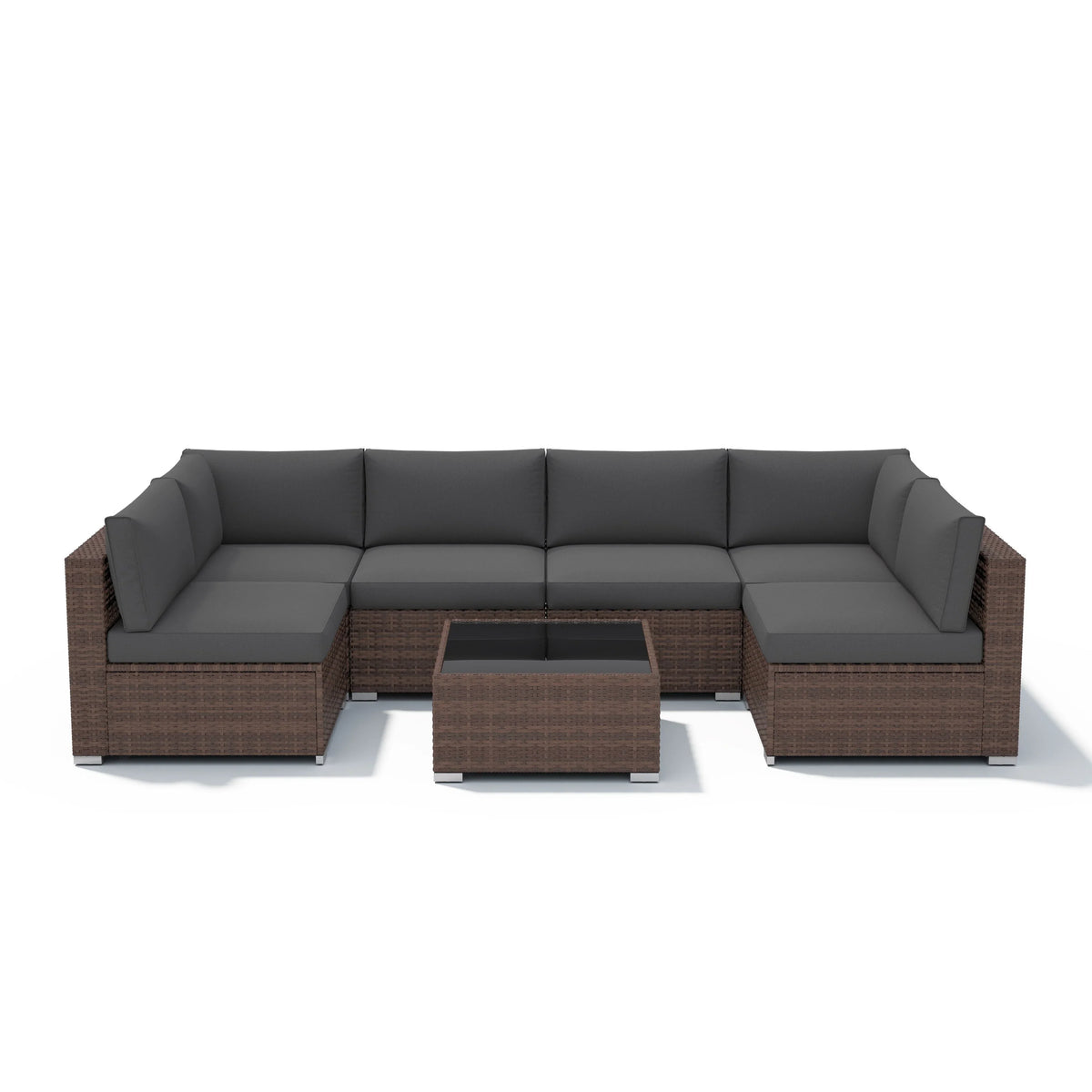 7-teiliges Outdoor-Sitzgruppen-Set aus Korbgeflecht und Stahl mit Polsterung