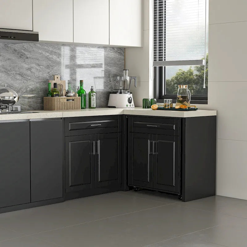 Mobile angolare da cucina efficiente, isola da cucina a L: ampio spazio contenitore con cassetti scorrevoli fluidi, piano di lavoro con protezione UV