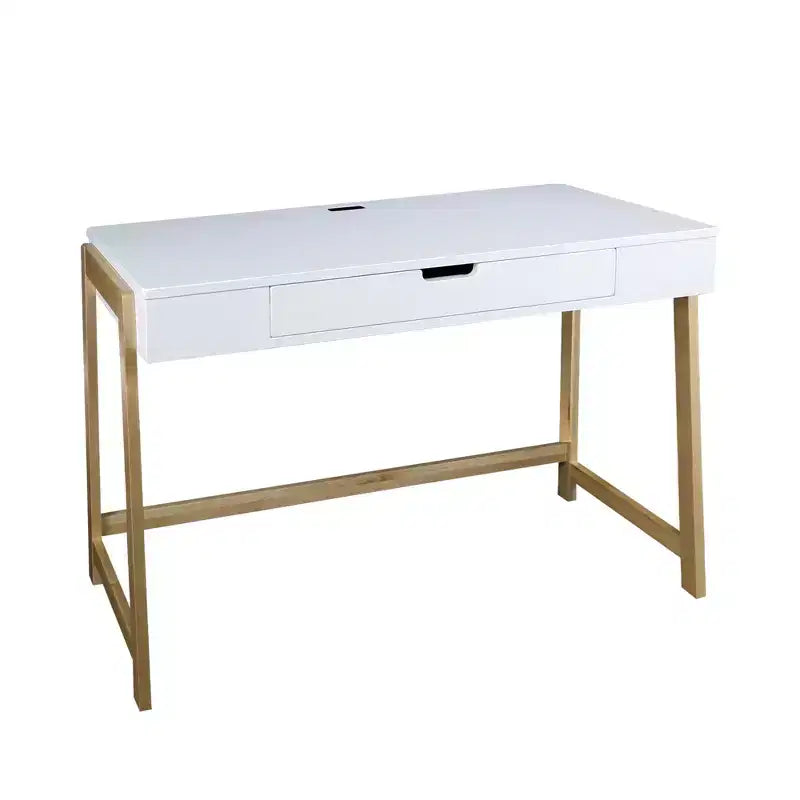 Neorustic Smart Desk with USB Ports White/Natural - Flora Home: Hardwood Construction, Easy Assembly