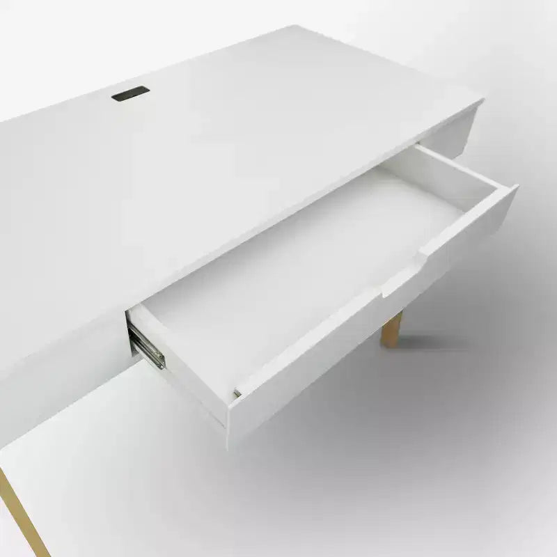 Scrivania in Legno Bianco e Naturale con 4 Porte USB, Utente Singolo