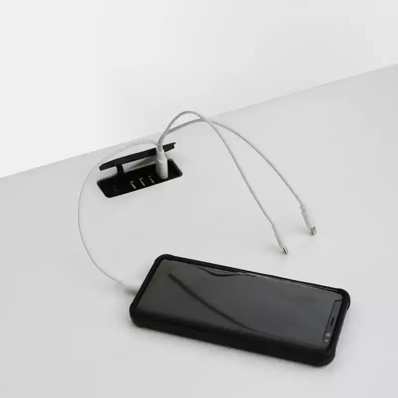 Scrivania in Legno Bianco e Naturale con 4 Porte USB, Utente Singolo