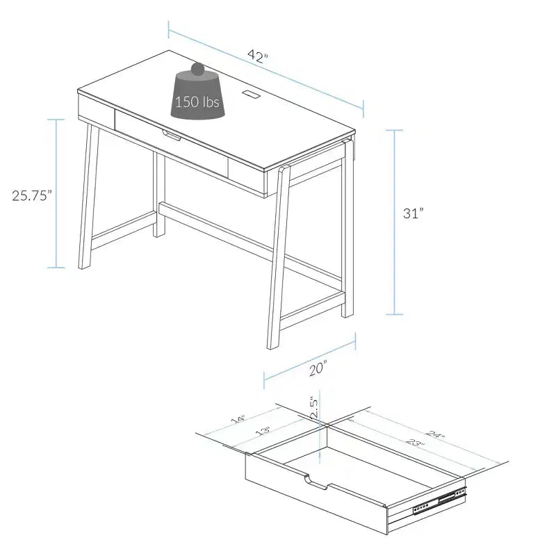Scrivania in Legno Bianco e Naturale con 4 Porte USB, Utente Singolo