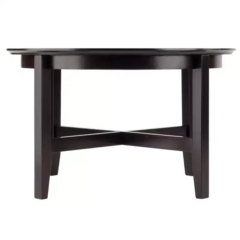 Tavolino da caffè rotondo espresso con ripiano contenitore, base a X a 4 gambe