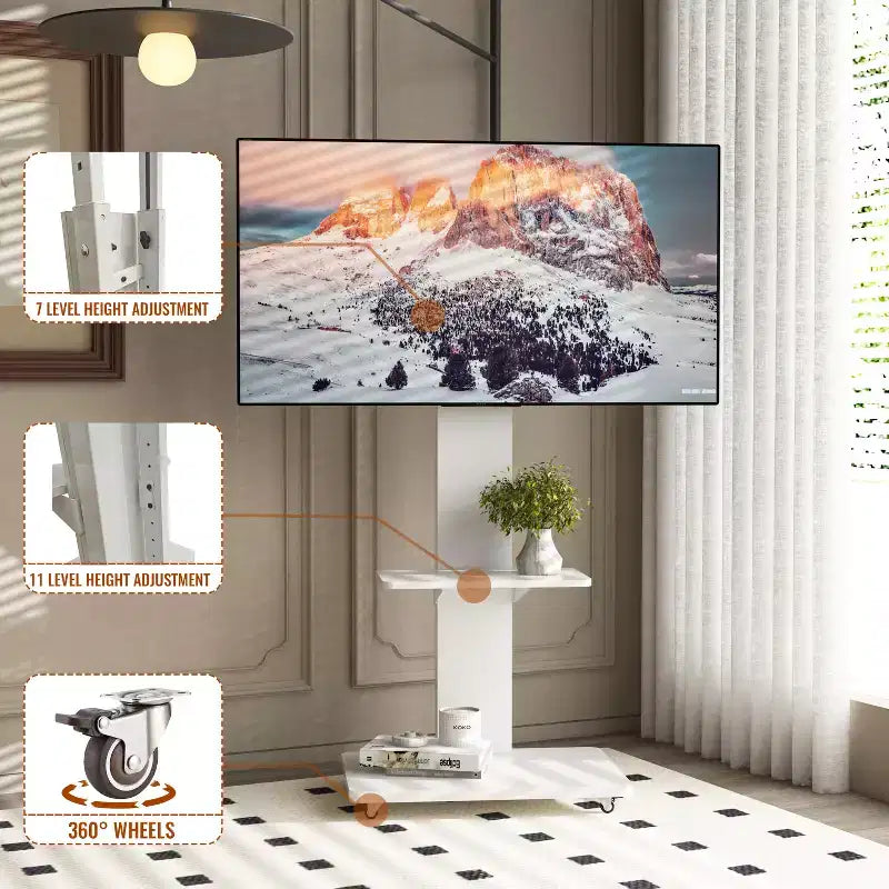 Mobile TV per TV da 32-75 pollici, carrello TV mobile ad altezza regolabile con cassetto e ruote per soggiorno, camera da letto e ufficio -ModernLuxe