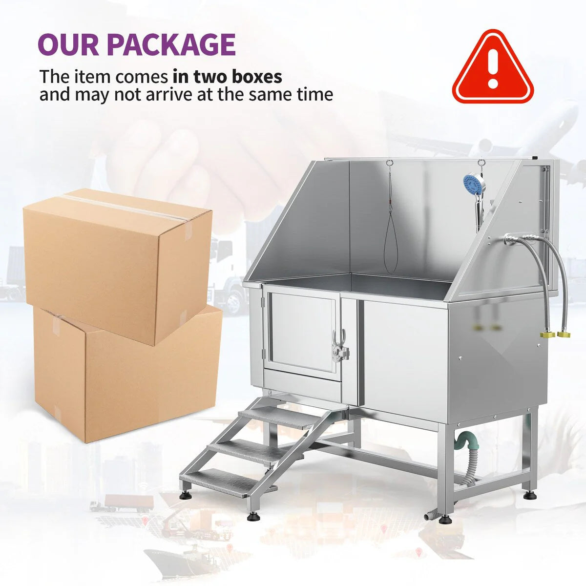 Vasca da toelettatura per animali domestici regolabile in acciaio inossidabile da 50'' L con rampa a gradini