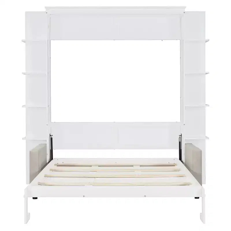 Whisen Modern Design Wood Frame Queen Size Murphy Bed Wall Bed with Sofa and Shelves