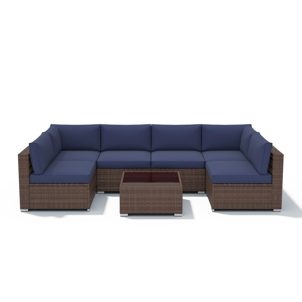 7-teiliges Outdoor-Sitzgruppen-Set aus Korbgeflecht und Stahl mit Polsterung