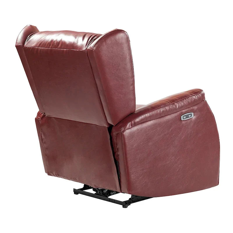 Poltrona relax elettrica in vera pelle con porta USB - Set di 2 con schienale a orecchioni e borchie
