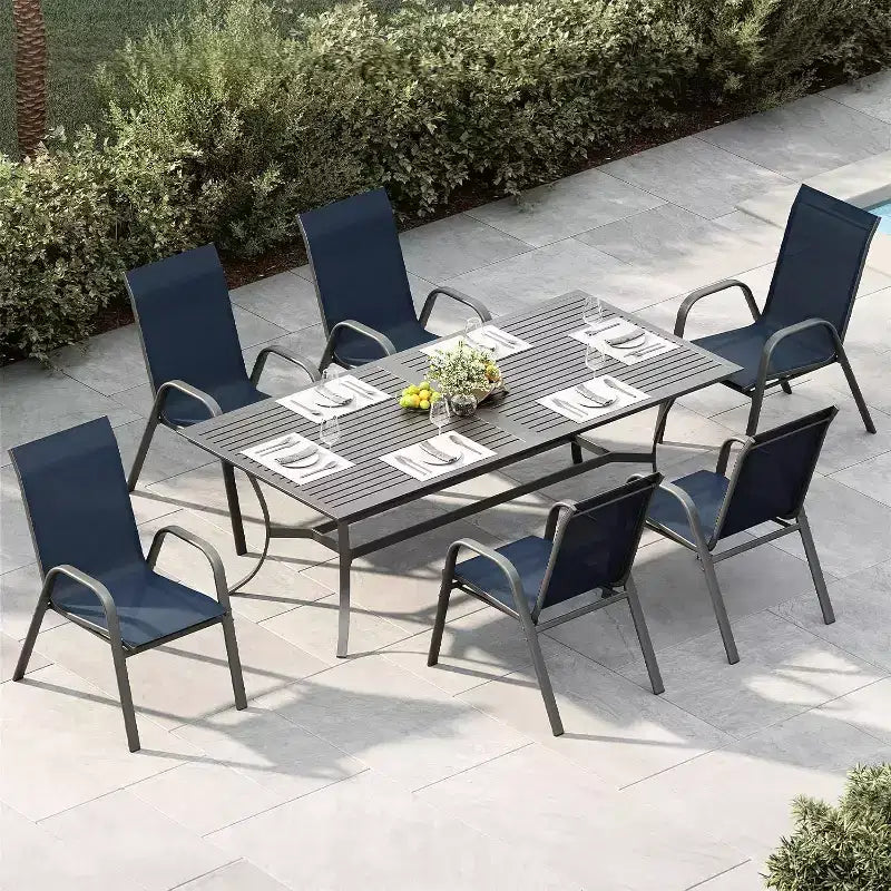 Sedie da patio, set di 4/6 sedie da pranzo impilabili per esterni, leggere e resistenti a tutte le condizioni atmosferiche, in textilene, con braccioli, per giardino e bordo piscina