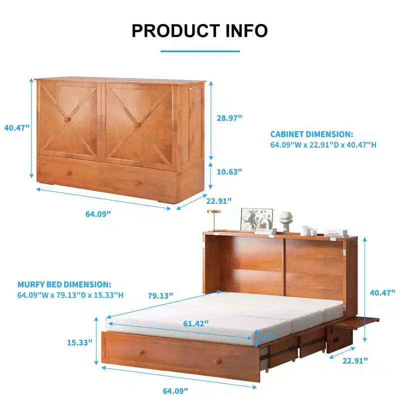 Letto a scomparsa queen Mjkone, letto a cubo con armadio contenitore, stazione di ricarica e spazio portaoggetti