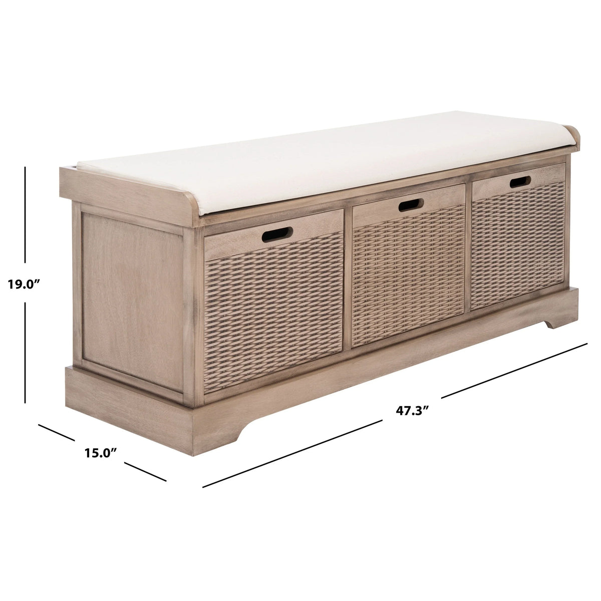 Bank tal-ħażna SAFAVIEH Fiorello bi 3 kxaxen u kuxxin - 47.3 W x 15 L x 19 H - 47Wx15Dx19H