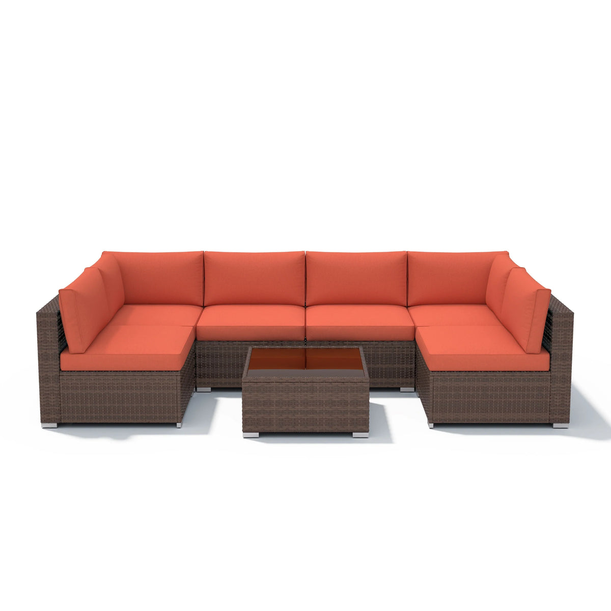7-teiliges Outdoor-Sitzgruppen-Set aus Korbgeflecht und Stahl mit Polsterung