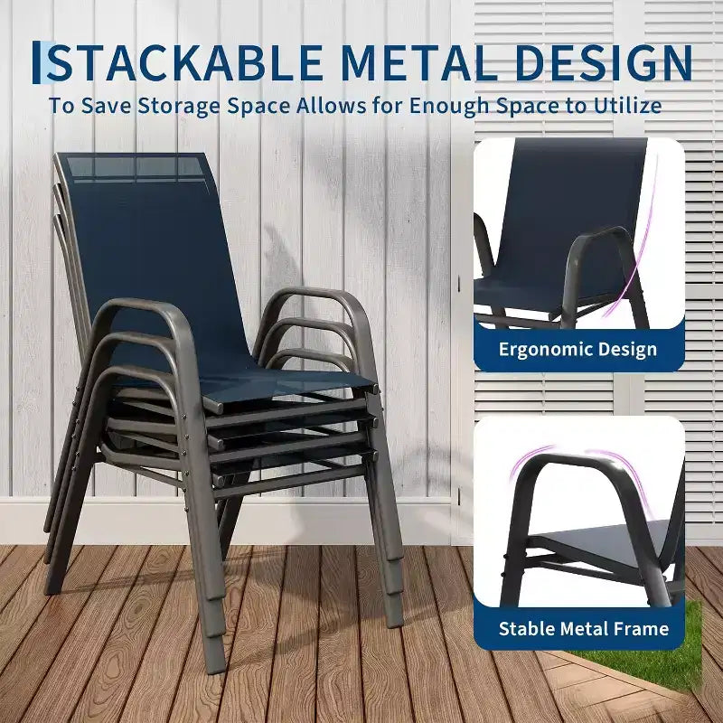 Sedie da patio, set di 4/6 sedie da pranzo impilabili per esterni, leggere e resistenti a tutte le condizioni atmosferiche, in textilene, con braccioli, per giardino e bordo piscina