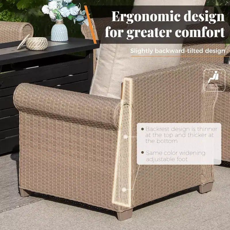 Captiva Designs 6-teiliges luxuriöses Polyrattan-Sitzmöbel-Set für die Terrasse mit Sofa, geschwungenen Armlehnen und Sitzkissen
