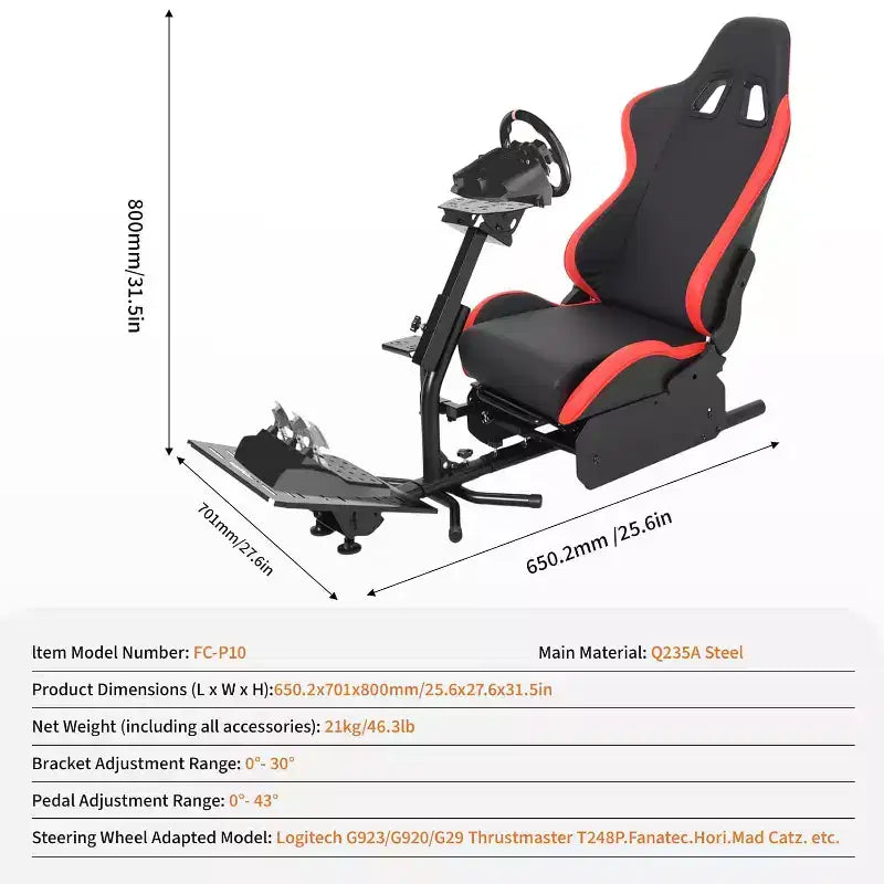 Zusammenklappbares Cockpit für Rennsimulatoren, verstellbarer Lenkradständer für G29/G920/G923, kompatibel mit Thrustmaster, Fanatec, Hori, Mad Catz, verstellbarer Pedalwinkel