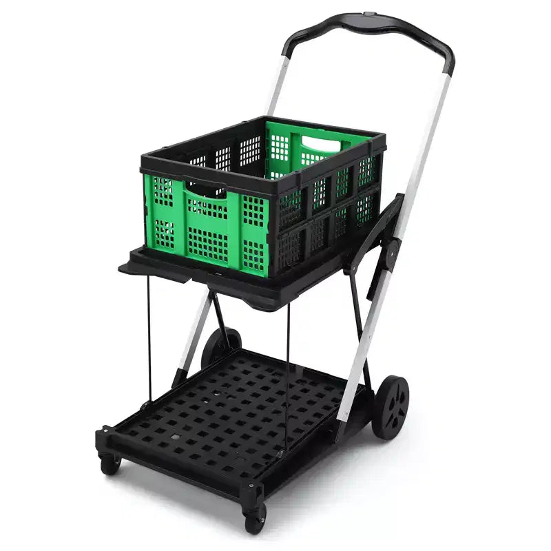 2-stufige faltbare Einkaufswagen für Lebensmittel, Tragfähigkeit 198 lb, zusammenklappbarer tragbarer Einkaufswagen mit Rädern und herausnehmbarer Kiste für Einkaufszentrum und Markt, Blau