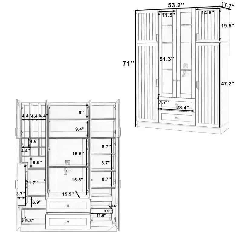 Dispensa da cucina indipendente Whisen alta 71', grande mobile contenitore per sala da pranzo con credenza e buffet a 6 ante, ripiani regolabili