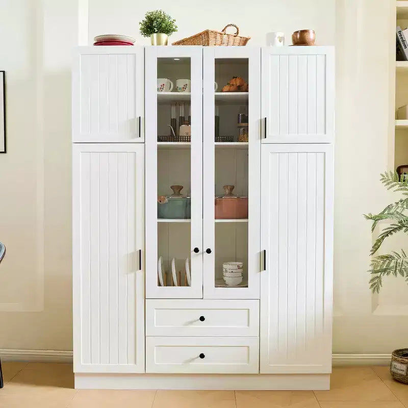 Dispensa da cucina indipendente Whisen alta 71', grande mobile contenitore per sala da pranzo con credenza e buffet a 6 ante, ripiani regolabili