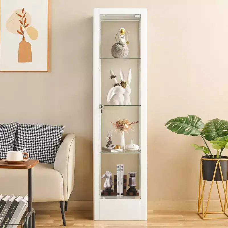 Bekrvio glazen vitrinekast met 4 etages en slot, vitrinekast 63 met deur van gehard glas en verstelbare planken