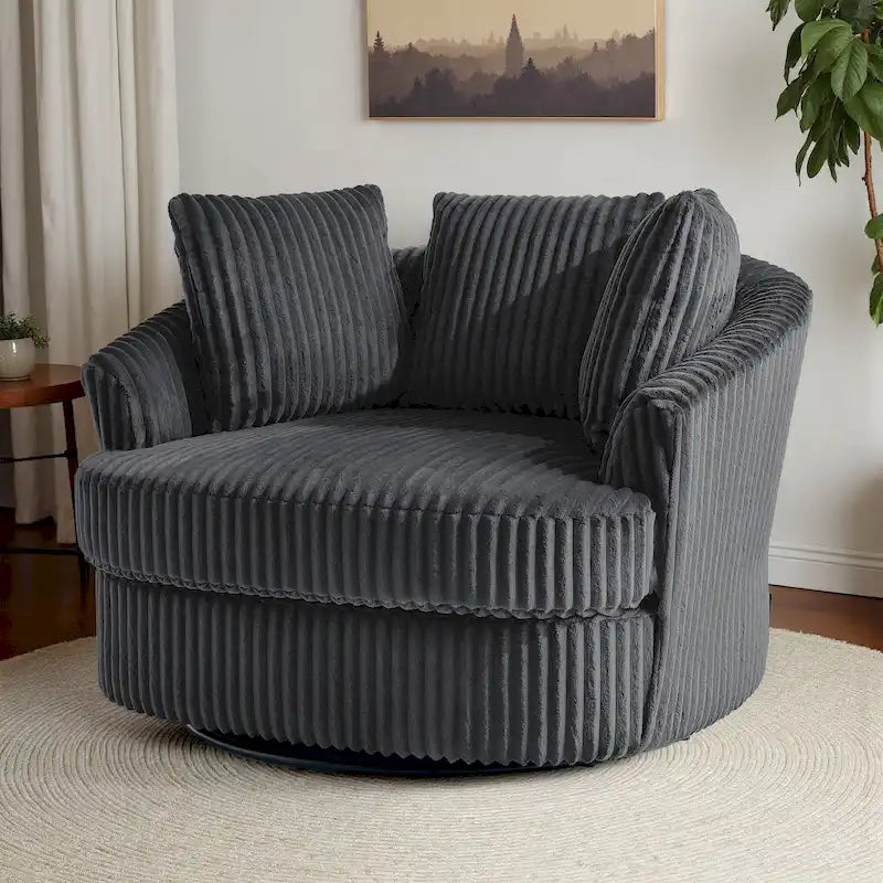 Pultruna Barrel li Tdur, Oversized 43 W, b’Corduroy Plush u Armrests Imdaħħlin
