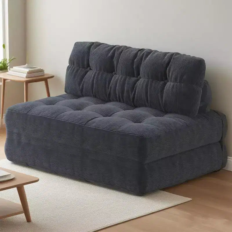 Zusammenklappbares Cord-Schlafsofa als Futon in Full-Größe, umwandelbarer Bodenschlafsessel mit Kissen und Rückenstütze