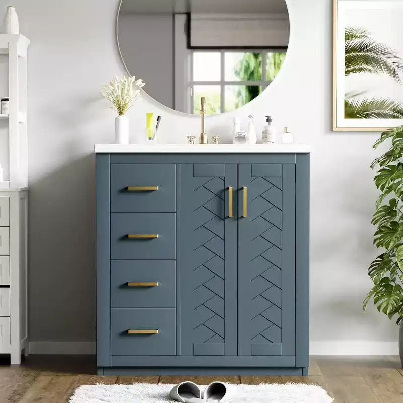 Mobile da bagno da 30" con lavabo singolo, armadietto e 3 cassetti – Nero / Blu / Verde / Indaco / Bianco
