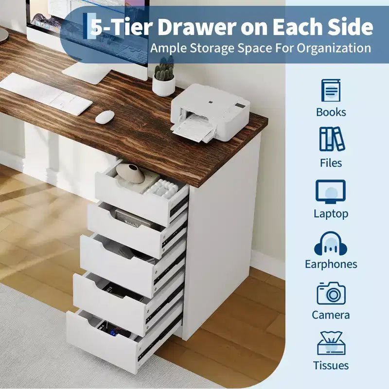 Desk tal-kompjuter ta’ 47 Pulzier b’5 kxaxen għall-ħażna, mejda moderna rustika riversibbli għall-istudju u l-kitba, workstation għall-uffiċċju tad-dar għal spazji żgħar