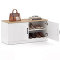 2-Door Shoe Bench wirh Adjustable Shelves Hidden Storage Space Natural + White/Whi5te