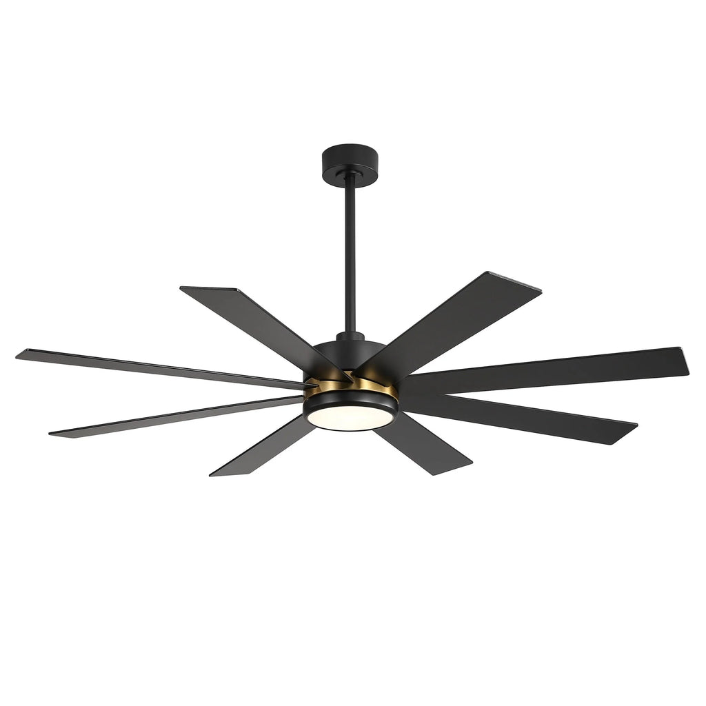 Ventilatore da soffitto nero da 65 pollici con 8 pale, LED, luce e telecomando
