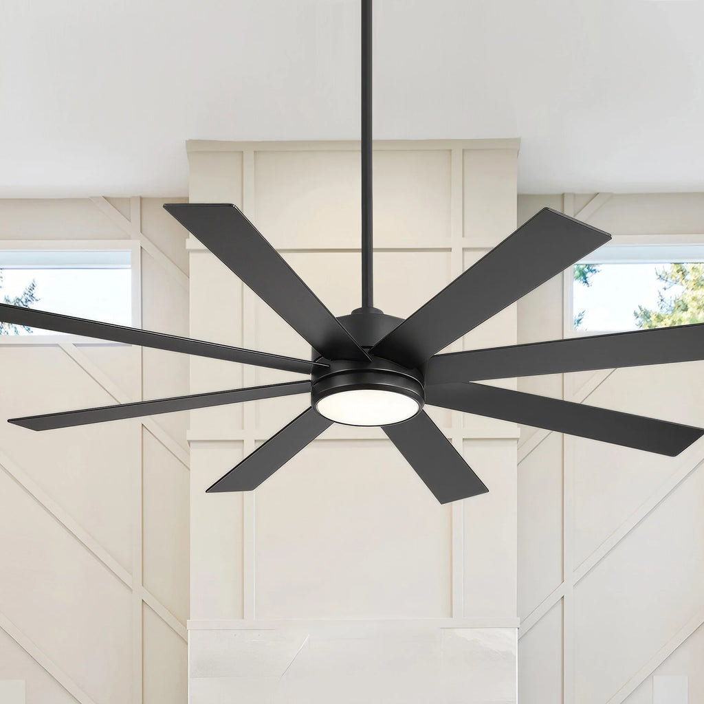 Ventilatore da soffitto nero da 65 pollici con 8 pale, LED, luce e telecomando