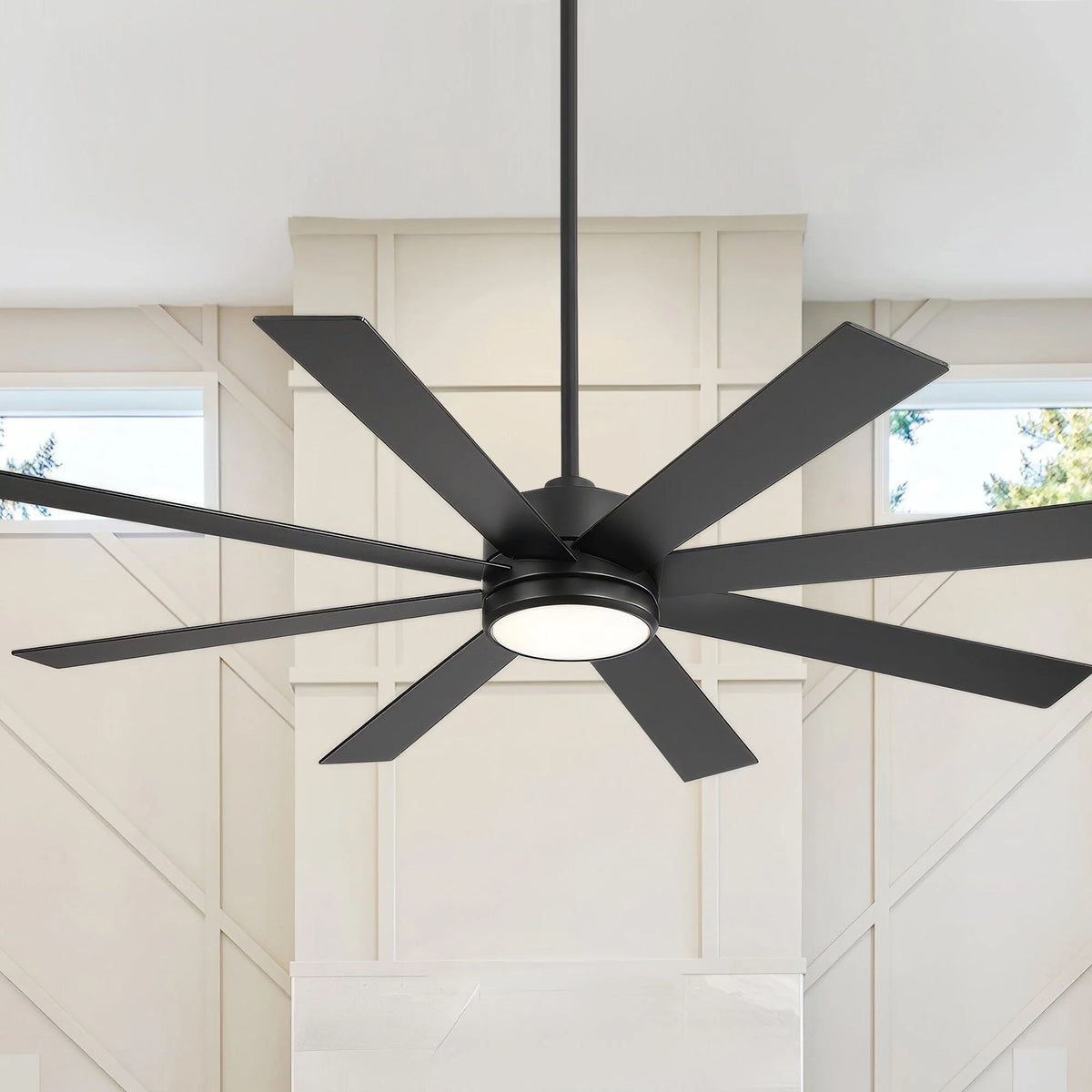 Ventilatore da soffitto nero da 65 pollici con 8 pale, LED, luce e telecomando