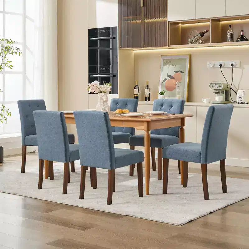 Parsons Button Tufted Dining Chairs Set of 6 / 4 - Upholstered Fabric Kitchen Chairs with Wood Legs & Padded Seats - Living Room Kitchen Furniture